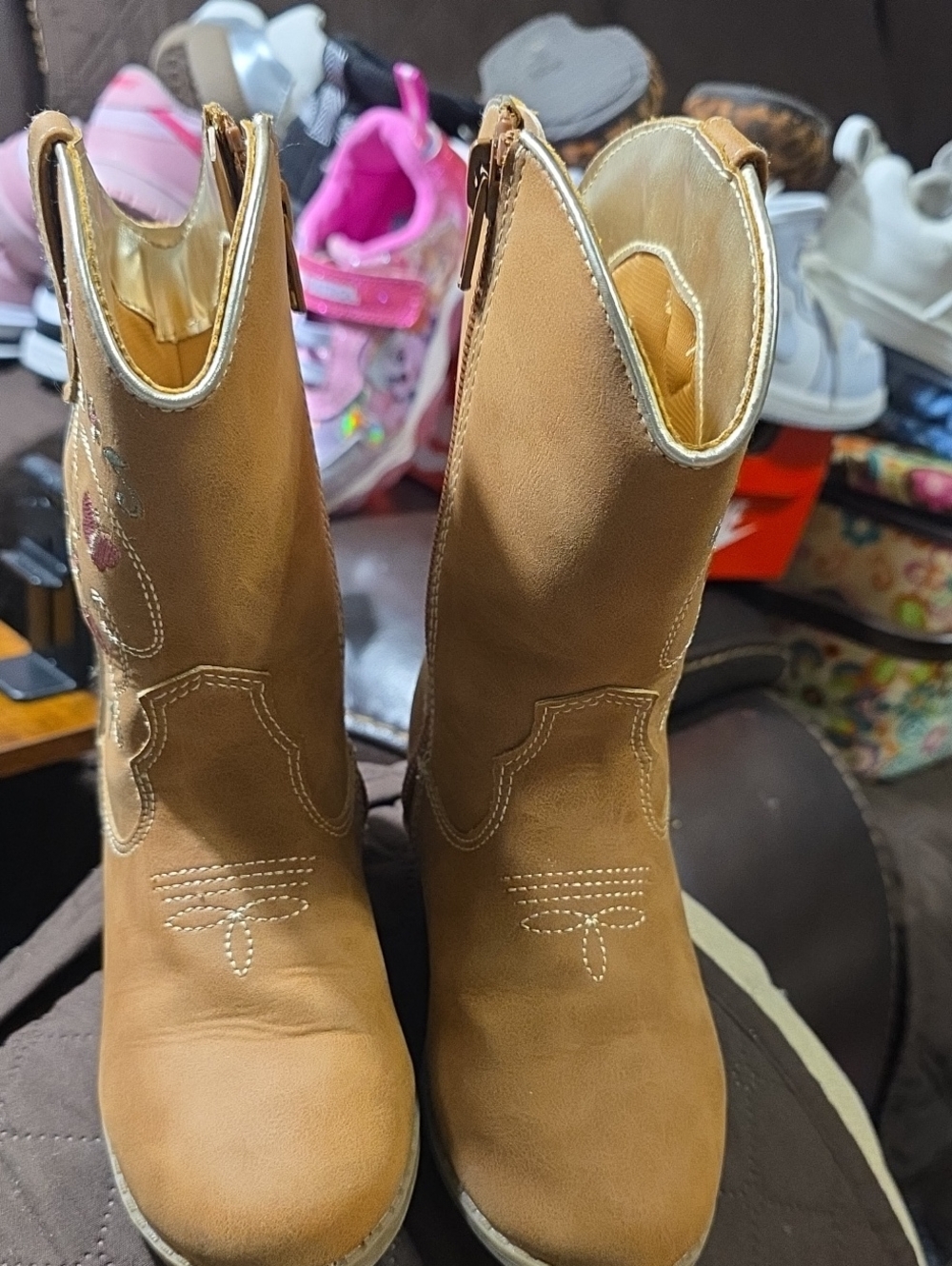 Girls' Tan Lace-Up Western Boots - Youth Cowboy Style